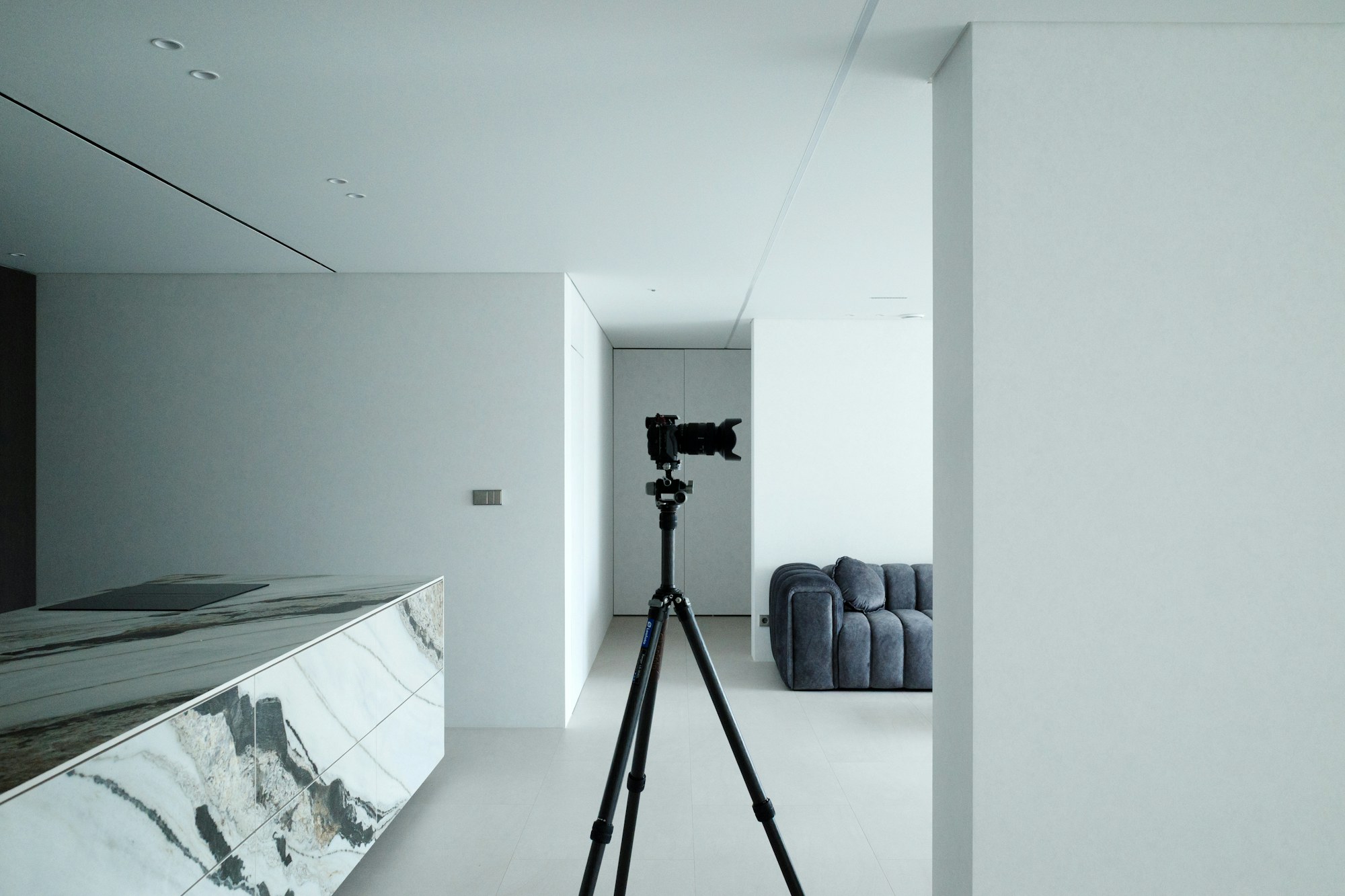 Professional real estate photography setup inside a staged home