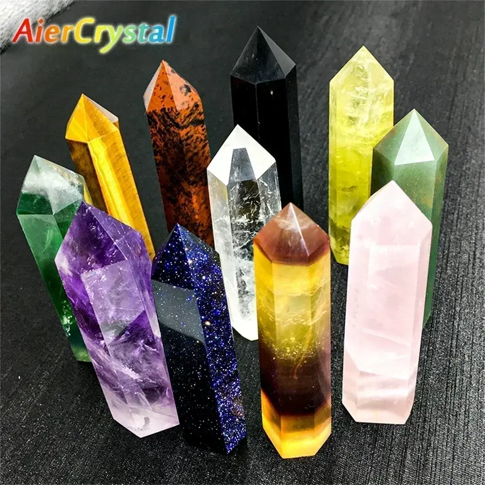 Natural Stone and Crystals Point Wand Witchcraft Rose Quartz Amethyst Home Decor