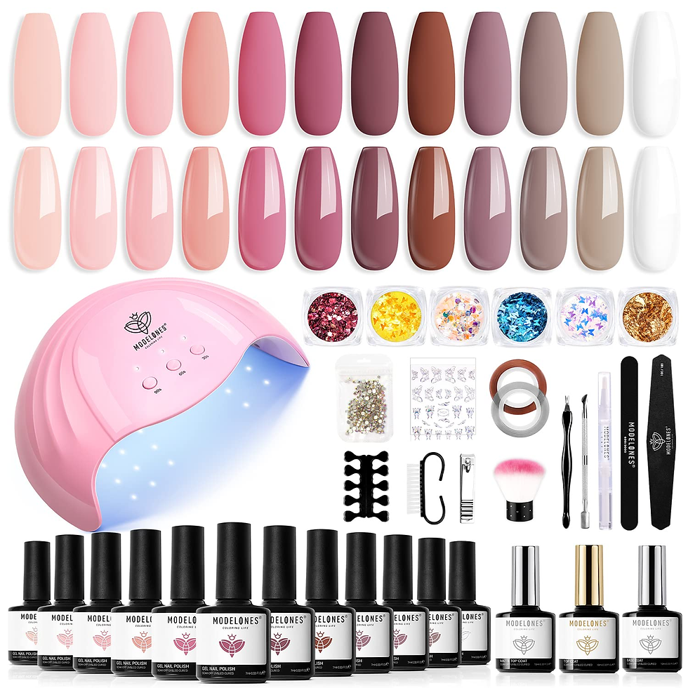 Assorted Nail Polish Colors with UV light and tools