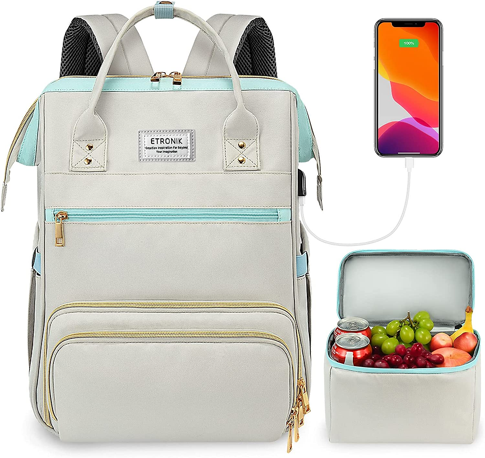 cream and teal back pack with matching lunch box