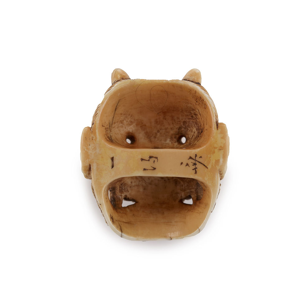 Miniatura: Máscara de Marfim Netsuke de um Oni por Ittokusai