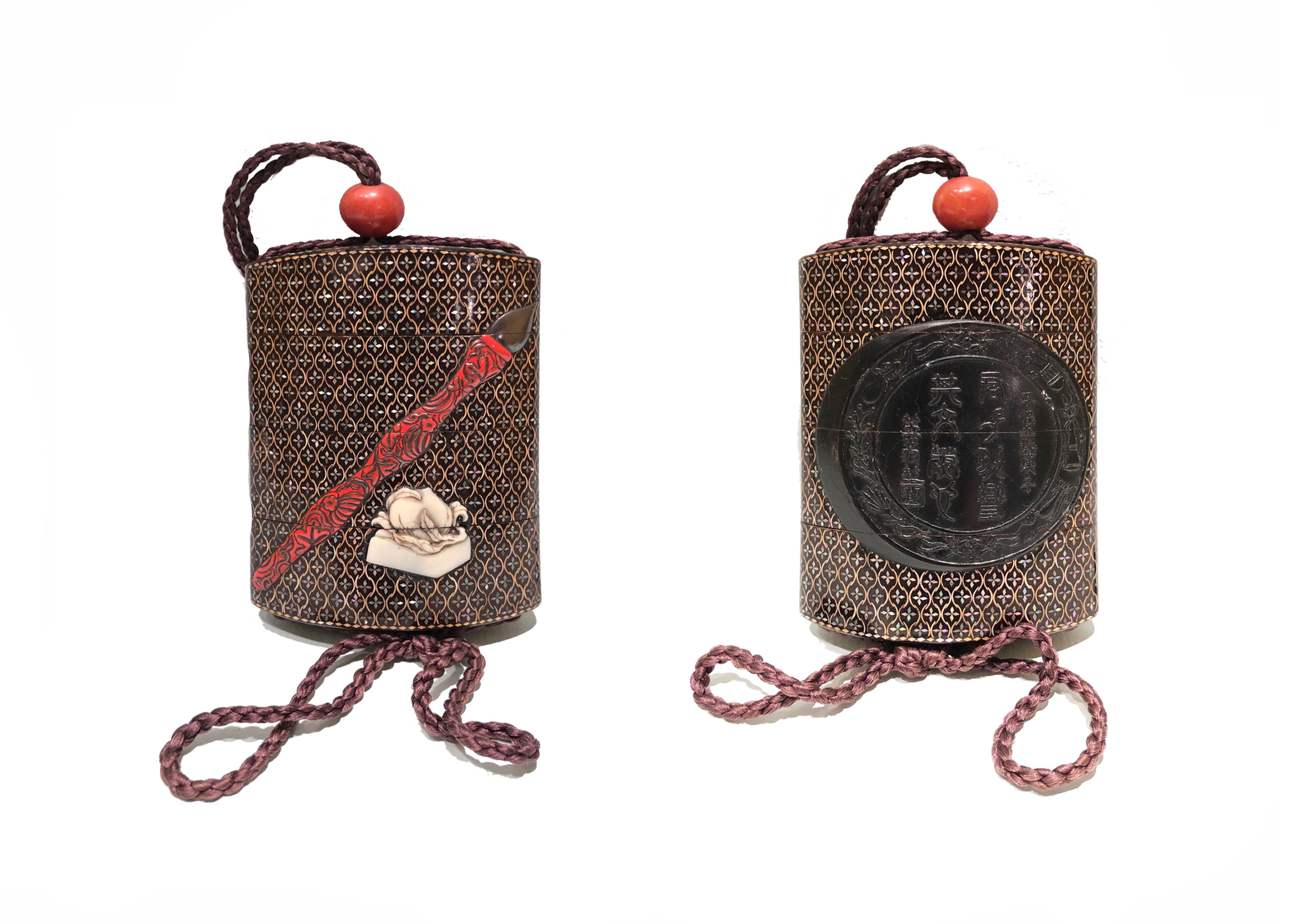 A superb three-case Ritsuo-style inro in the Ryuku Island style