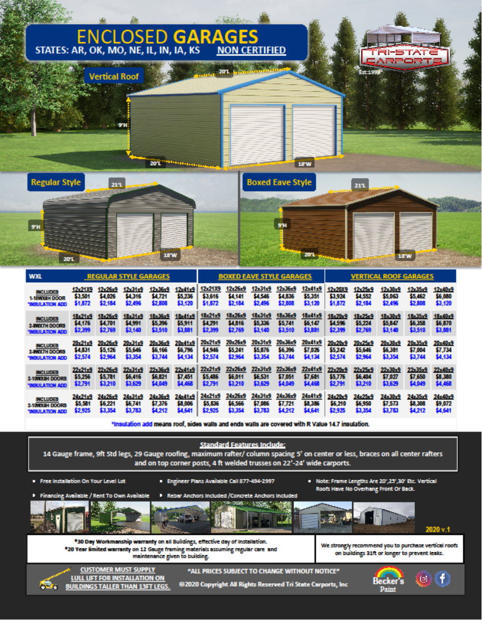 ENCLOSED GARAGES NON CERTIFIED