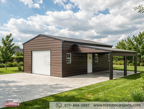 20'WX30'LX10'H VERTICAL ROOF WITH LEAN TO SKU 172 | Tri State Carports