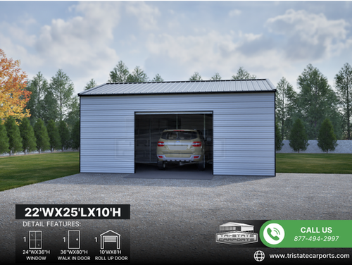22'WX25'LX10'H VERTICAL ROOF GARAGE SKU 156 | Tri State Carports