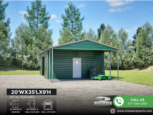20'WX35'LX9'H VERTICAL ROOF GARAGE SKU 143 | Tri State Carports