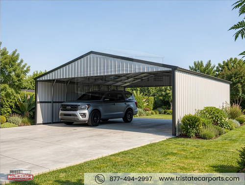 30'WX32'LX9'H VERTICAL ROOF SKU 174 | Tri State Carports