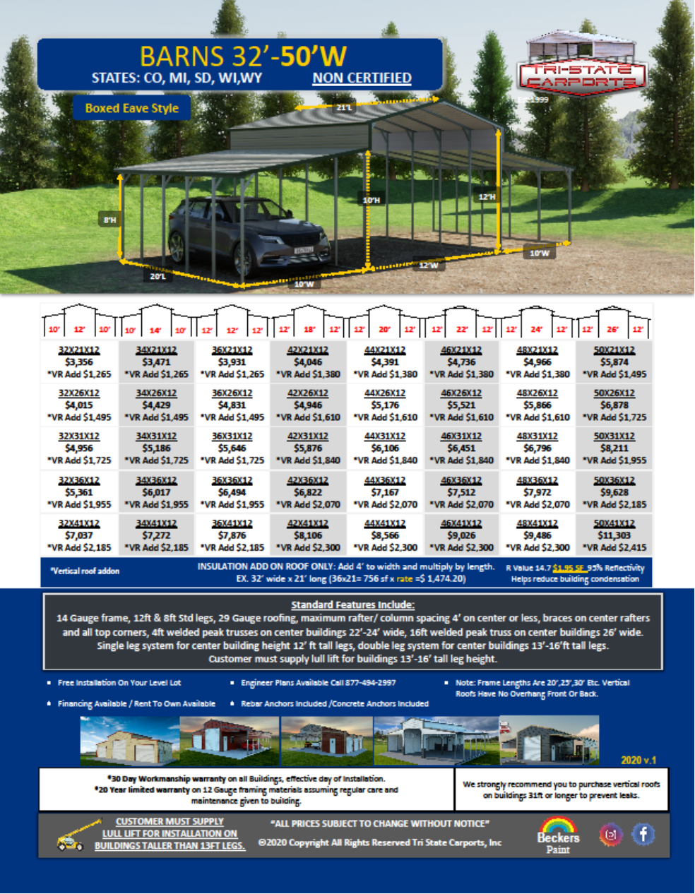 BARNS 32'-50'W NON CERTIFIED