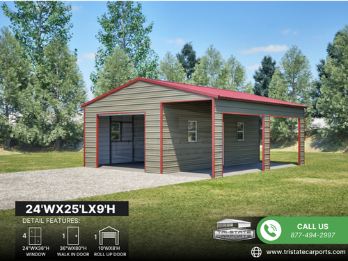 24'WX25'LX9'H VERTICAL ROOF GARAGE SKU 137 | Tri State Carports