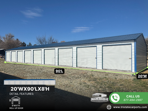 20'WX90'LX8'H VERTICAL ROOF GARAGE SKU 147 | Tri State Carports