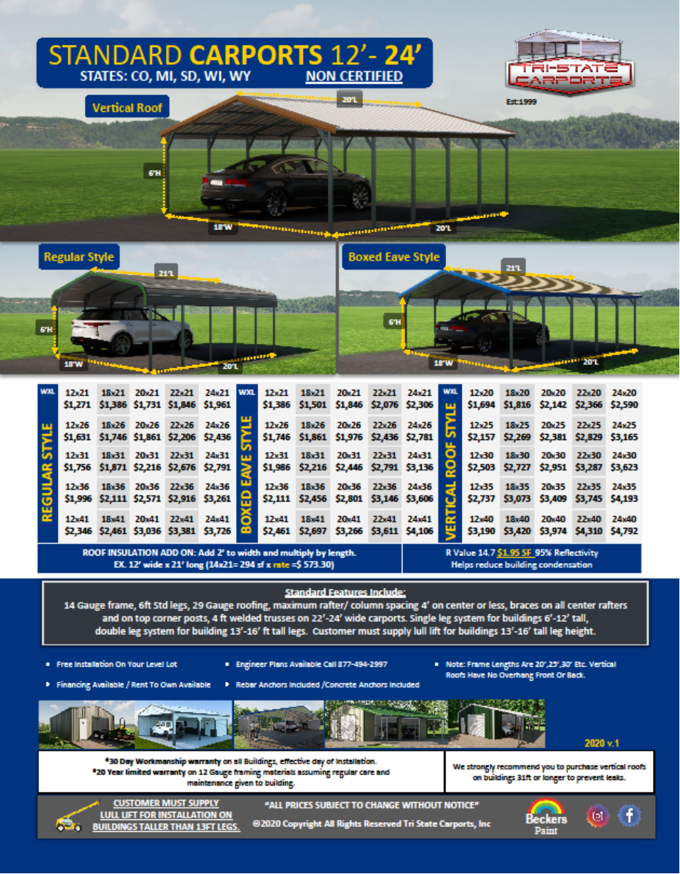 STD CARPORT 12'-24-W NON CERTIFIED