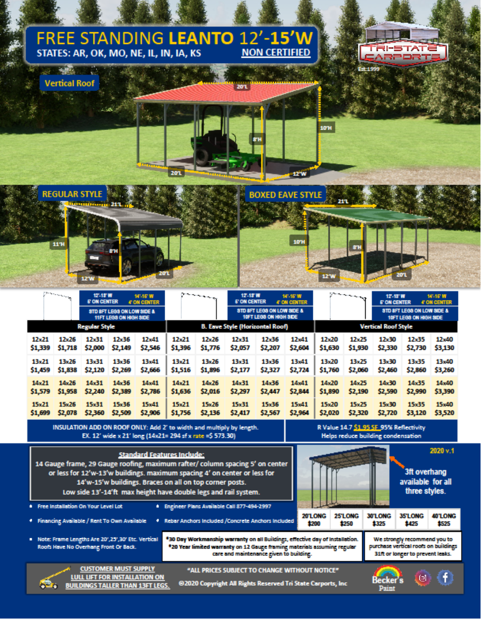 FREE STANDING LEAN TO NON CERTIFIED