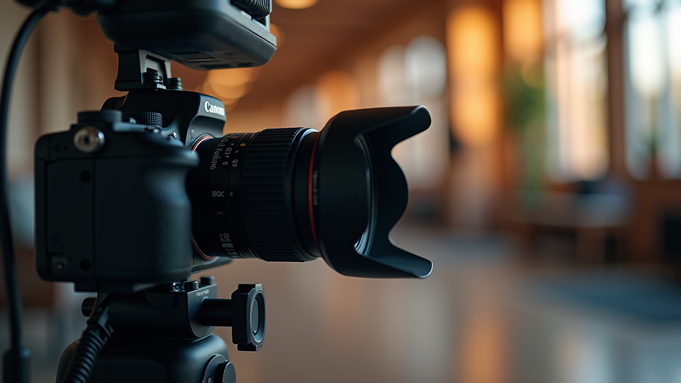 Close-up view of professional camera setup for product photography