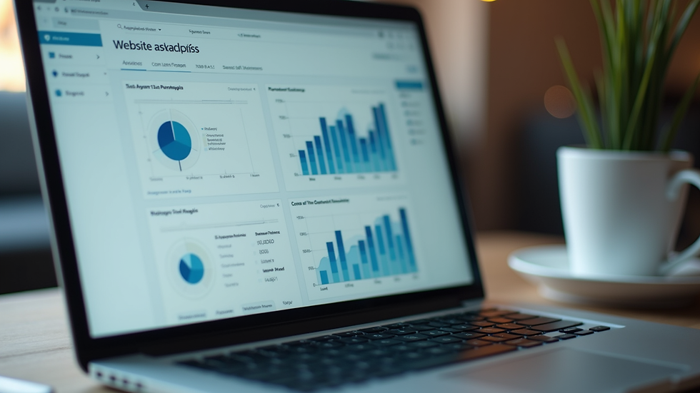Close-up view of a laptop screen showing website analytics and performance metrics