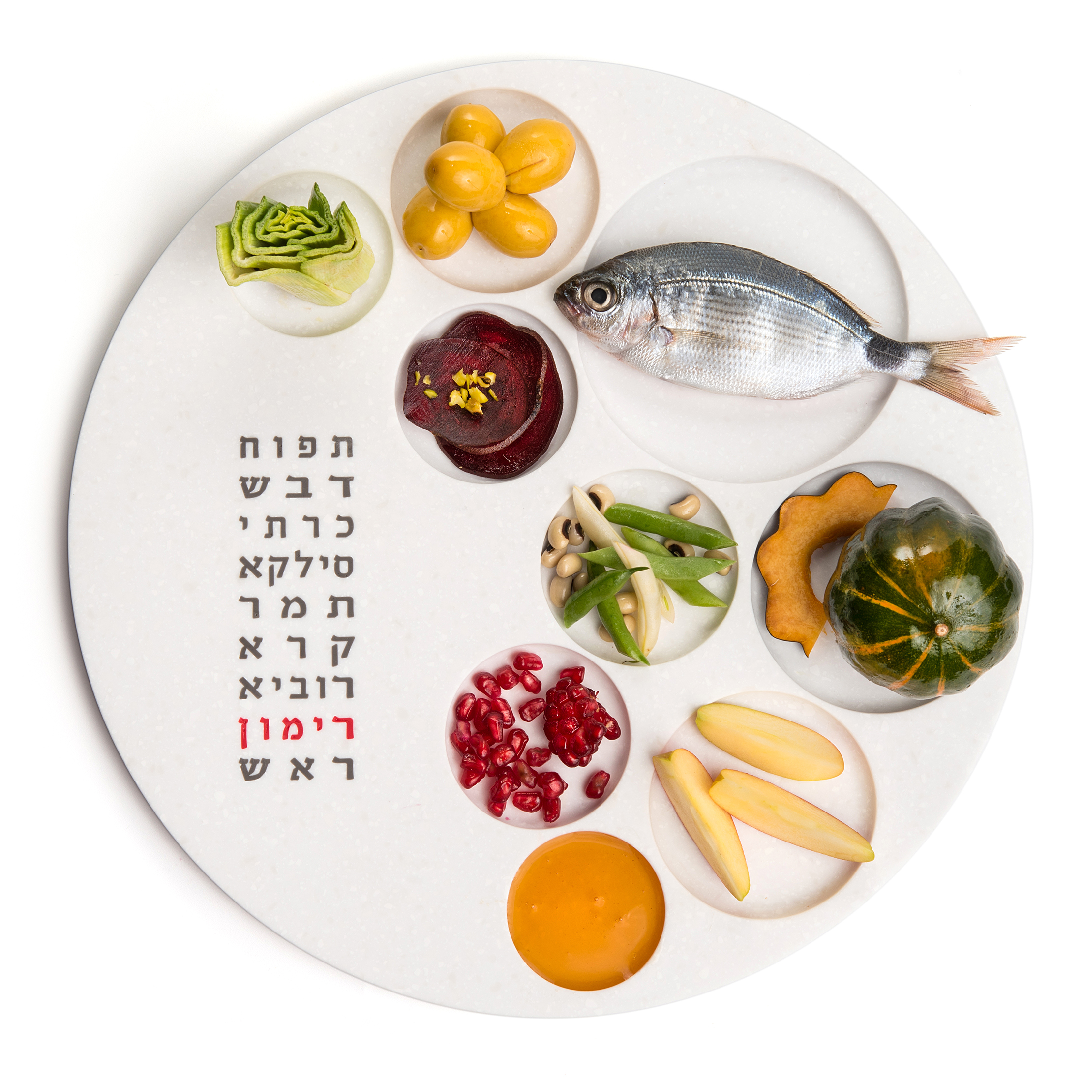 TISHREY - צלחת ראש השנה - לבנה אנטרקטיקה, כיתוב אפור ואדום