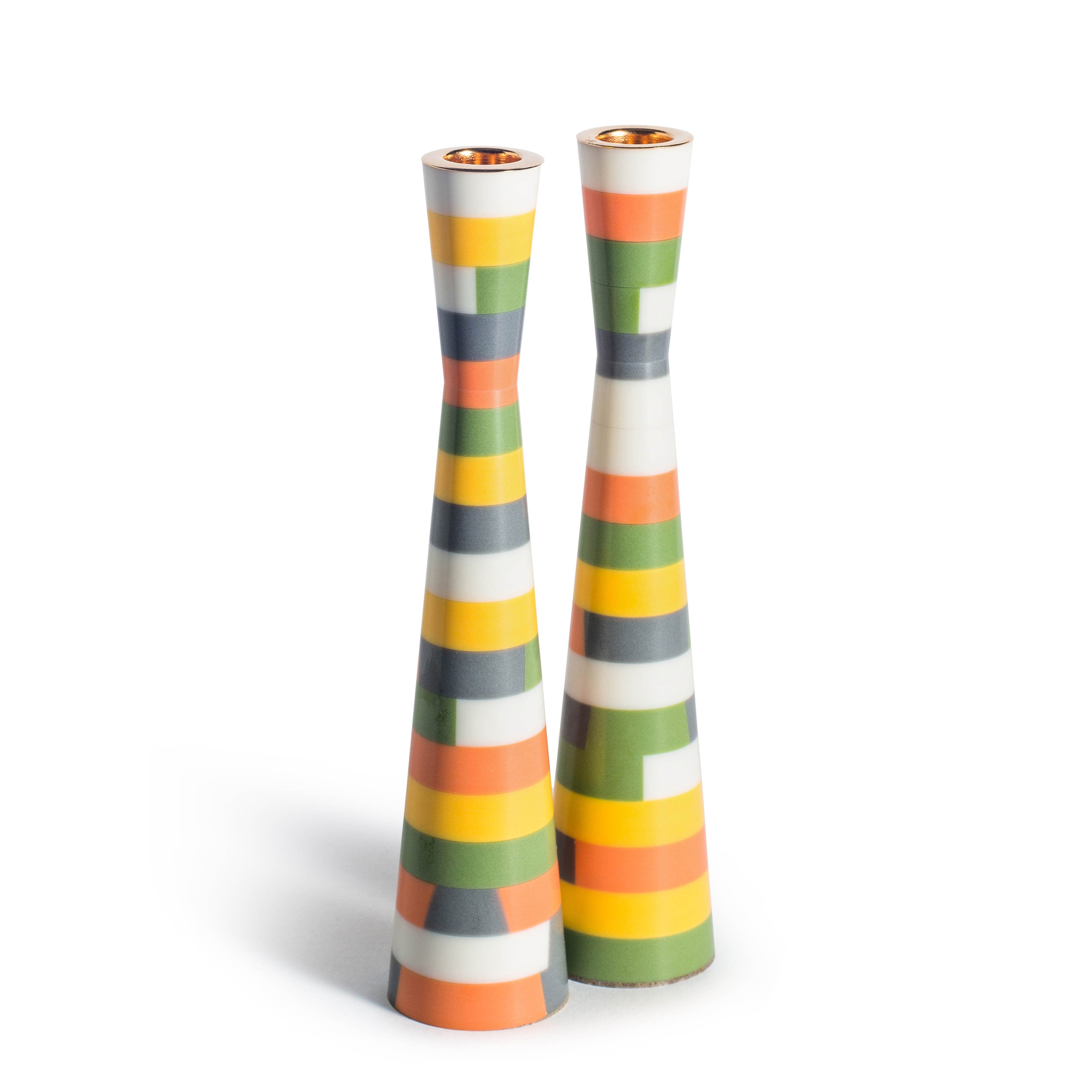 PAMOT | זוג פמוטים | קוביזם צהוב, ירוק וכתום