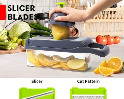 Thumbnail: 1pc Vegetable Onion Chopper, Kitchen 13 In 1 Food Chopper 8 Blades Cutter 