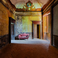 INVISIBLE MURMURES MEMORIES Villa Color armchair sofa majestic napoleon abandonment light gold red ocher sophie balmary imaginarium urbex art photography imaginarium Photography gallery art artistic artist Imaginary daydreams ballad ode travel dreamlike ruins poetry silent poetic silence dream dream mystical other world other time ruin invaded vegetation romanticism romantic Urbex urban exploration abandoned abandoned