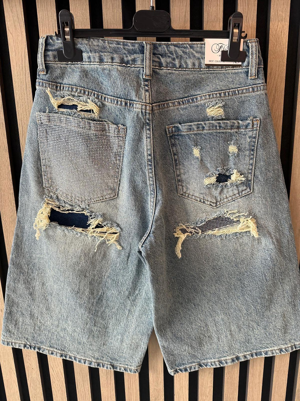 Miniatura: Pantalones cortos vaqueros azules rotos, vista trasera