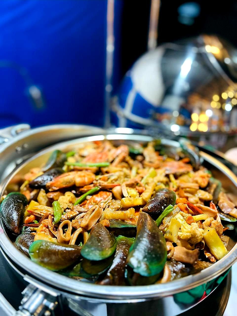 Delicious seafood pasta buffet