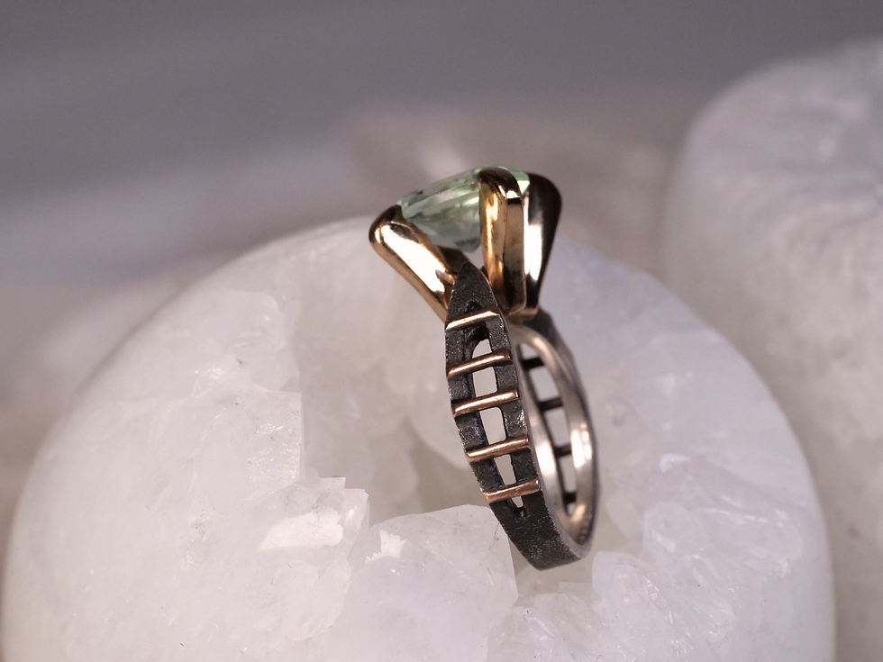 Thumbnail: bronze ladder details, copper tone accents, ladder shoulders, open ladder design, industrial rustic ring, metalwork ring, smi