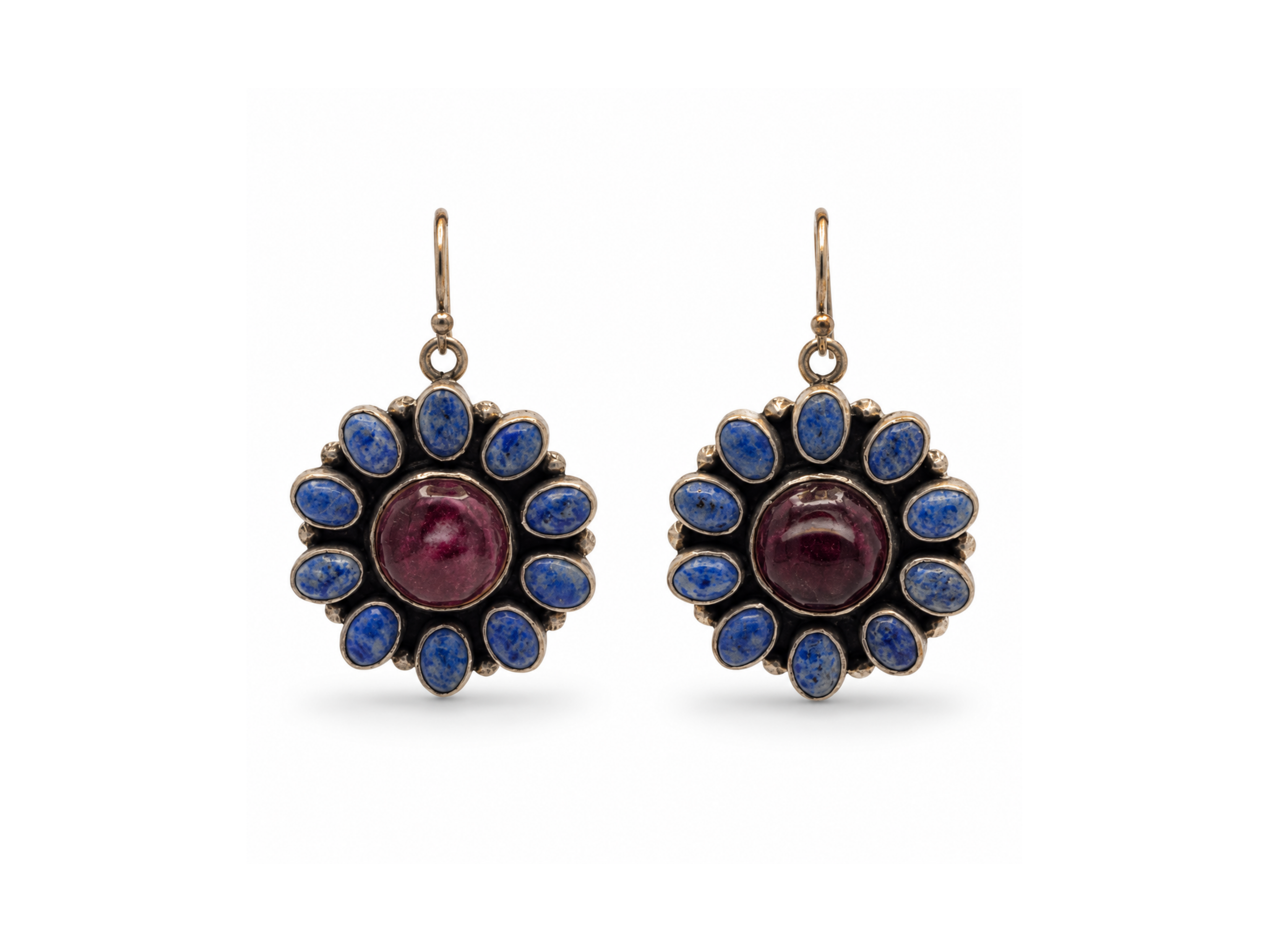 lapis lazuli earrings, purple oyster shell earrings, lapis and oyster shell earrings, blue and purple