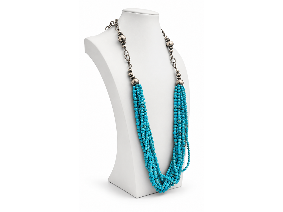 Thumbnail: draped bead necklace, vibrant blue necklace, turquoise fashion jewelry, layered statement jewelry, turquoise chip beads,