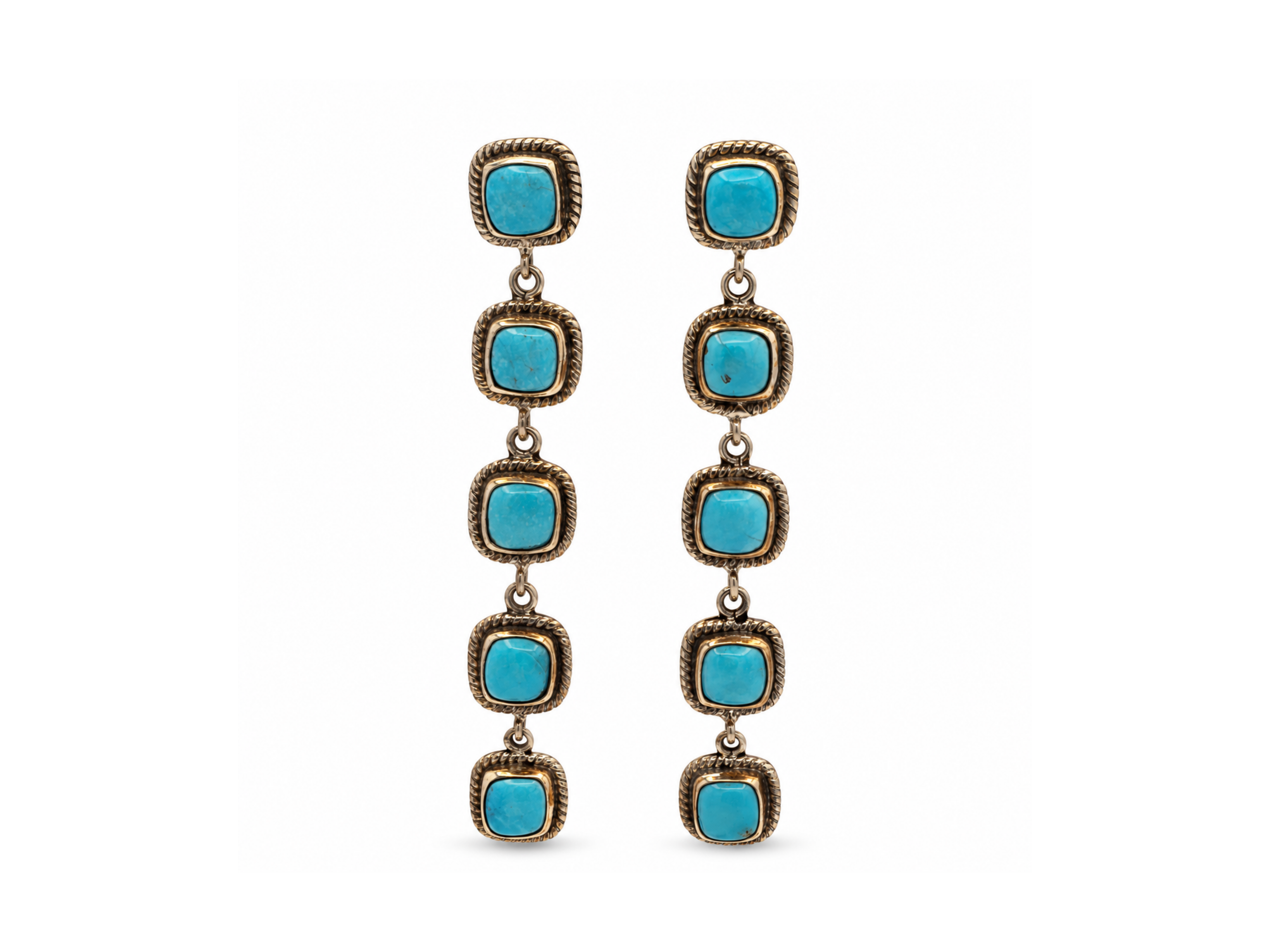turquoise dangle earrings, long turquoise earrings, five stone turquoise earrings