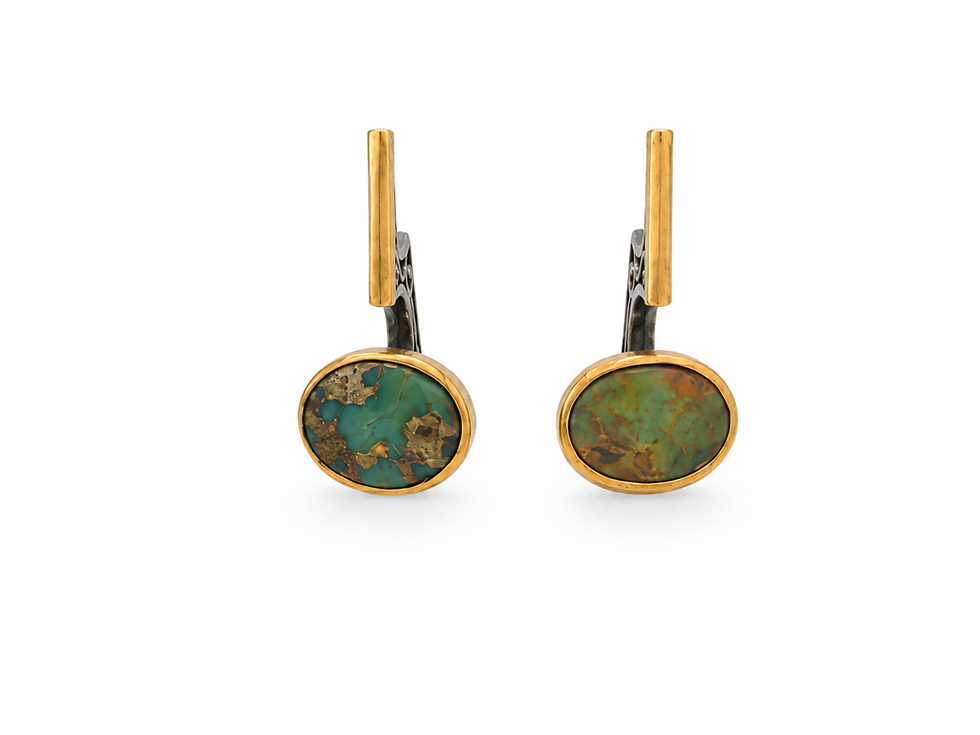 turquoise scroll earrings, two tone turquoise earrings, sculptural turquoise earrings, turquoise post earrings, BORA gemston