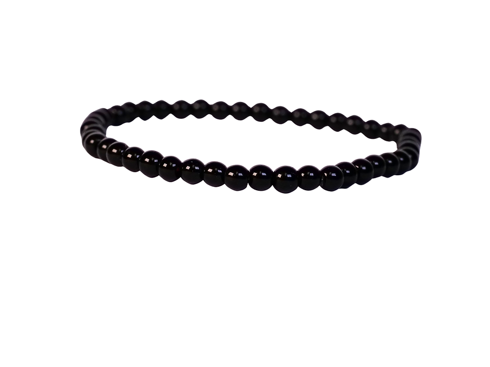 Thumbnail: polished onyx bracelet, glossy black bracelet, round bead bracelet, elastic bead bracelet, elastic bracelet, beaded stretch b