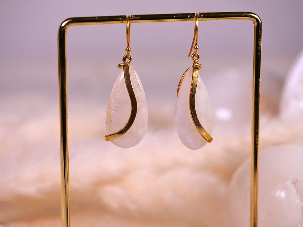 Thumbnail: moonstone crystal earrings, moonstone gold drop earrings, moonstone artisan jewelry, handmade moonstone
