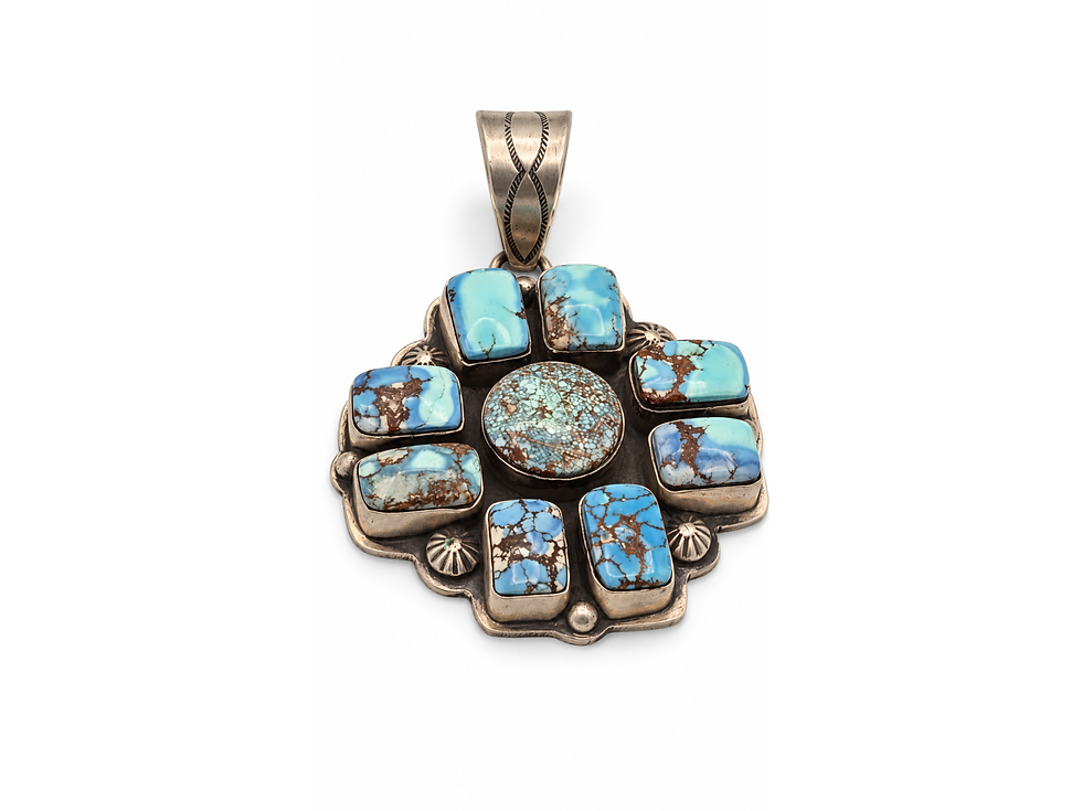 pendant, turquoise statement pendant, rectangular turquoise cabochons, rounded turquoise centerpiece, brown matrix turquoise