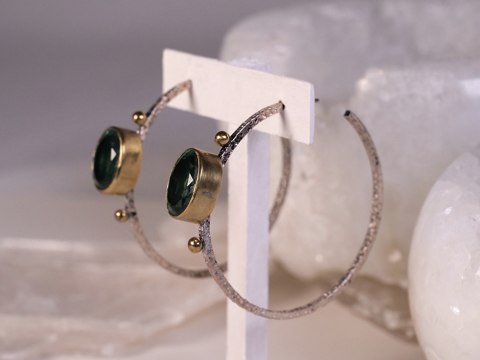 Thumbnail: medallion hoop earrings, oval bezel medallion, station hoop earrings, hoop with bezel stone, hoop with oval charm look, fixed