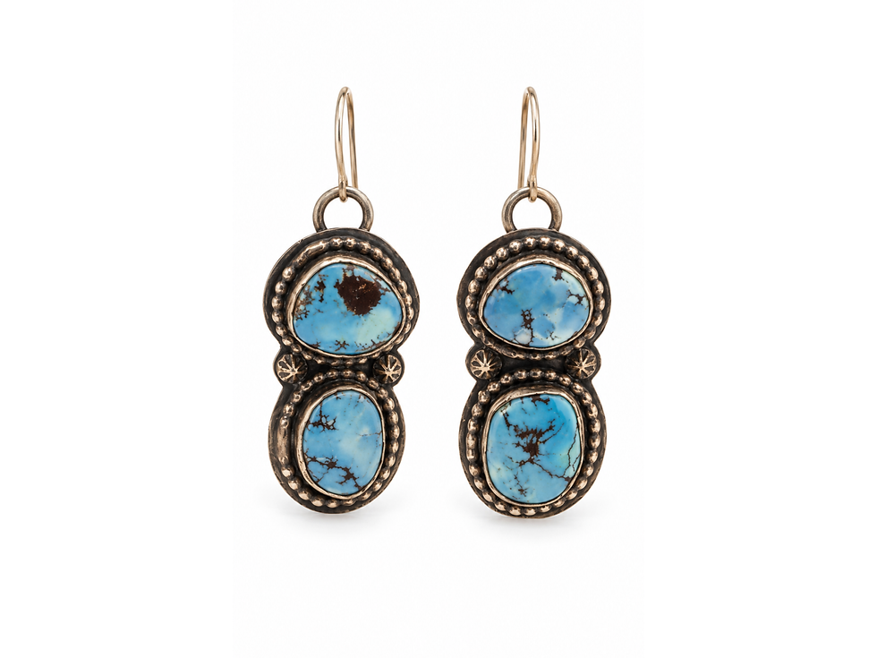 Golden Hills turquoise earrings, two stone turquoise earrings, turquoise drop earrings, Golden Hill earrings, blue turquoise
