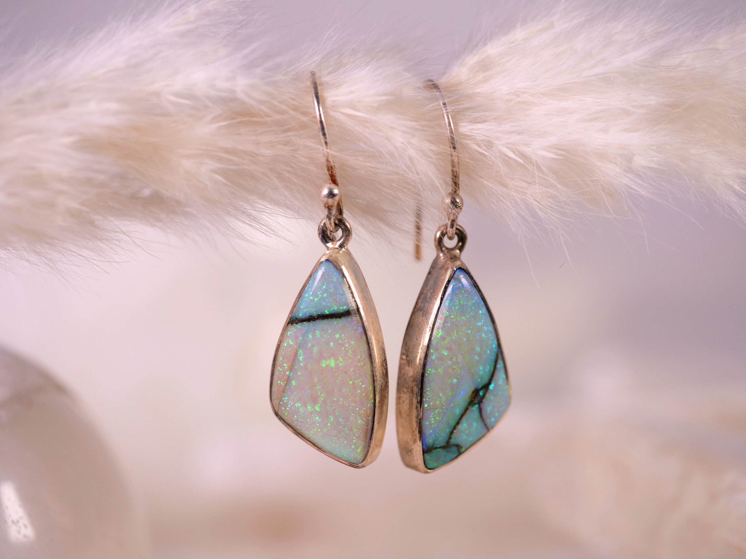 opal earrings, green opal earrings, blue opal earrings, opal gemstone jewelry, opal gemstone Bozeman