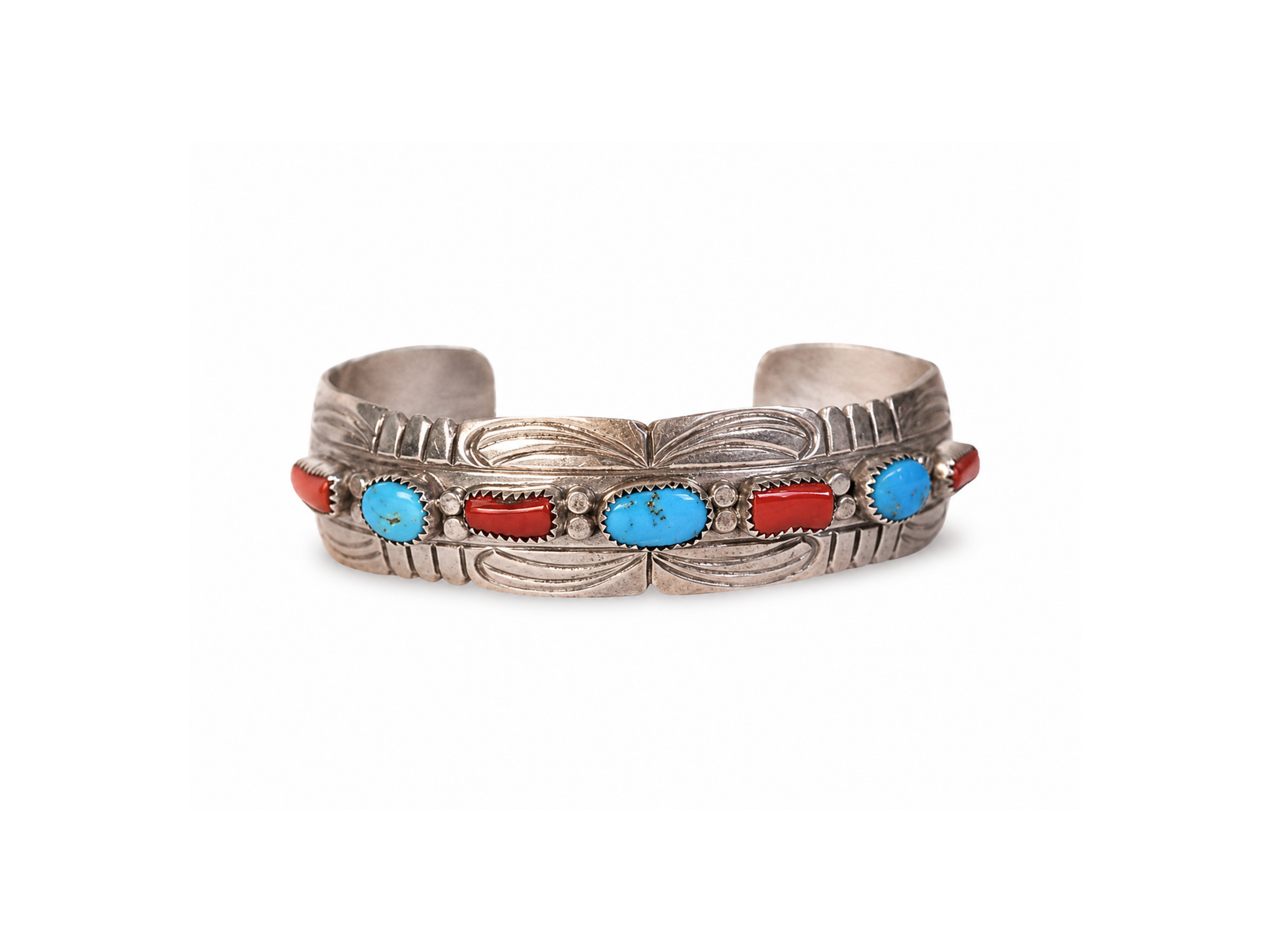 stamped silver cuff, western cuff bracelet, southwestern cuff bracelet, turquoise cuff bracelet, red coral bracelet, coral an