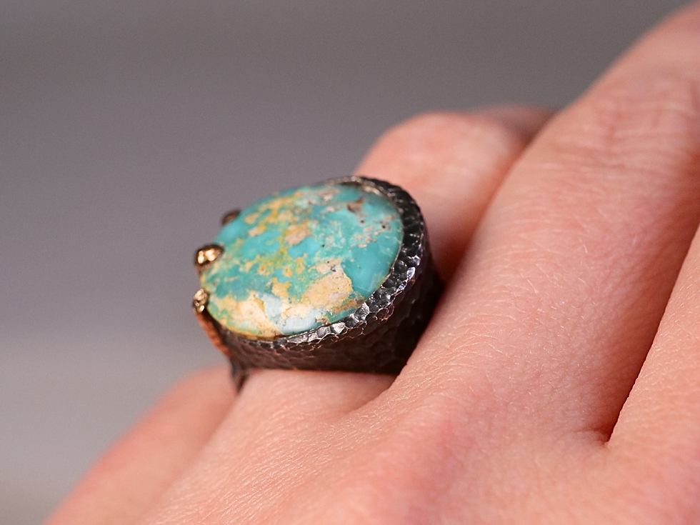 Thumbnail: turquoise cabochon ring, oval turquoise ring, blue green turquoise ring, natural turquoise ring,