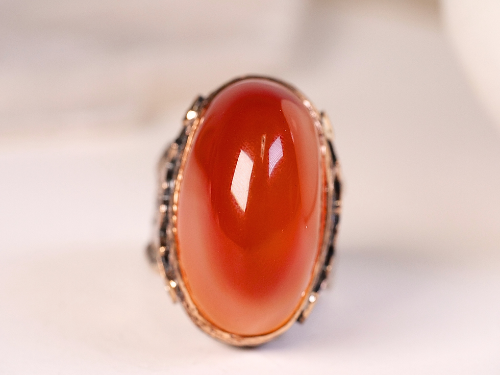 agate ring, orange red agate ring, sunset stone ring, warm orange stone, fiery red stone ring, large cabochon ring,