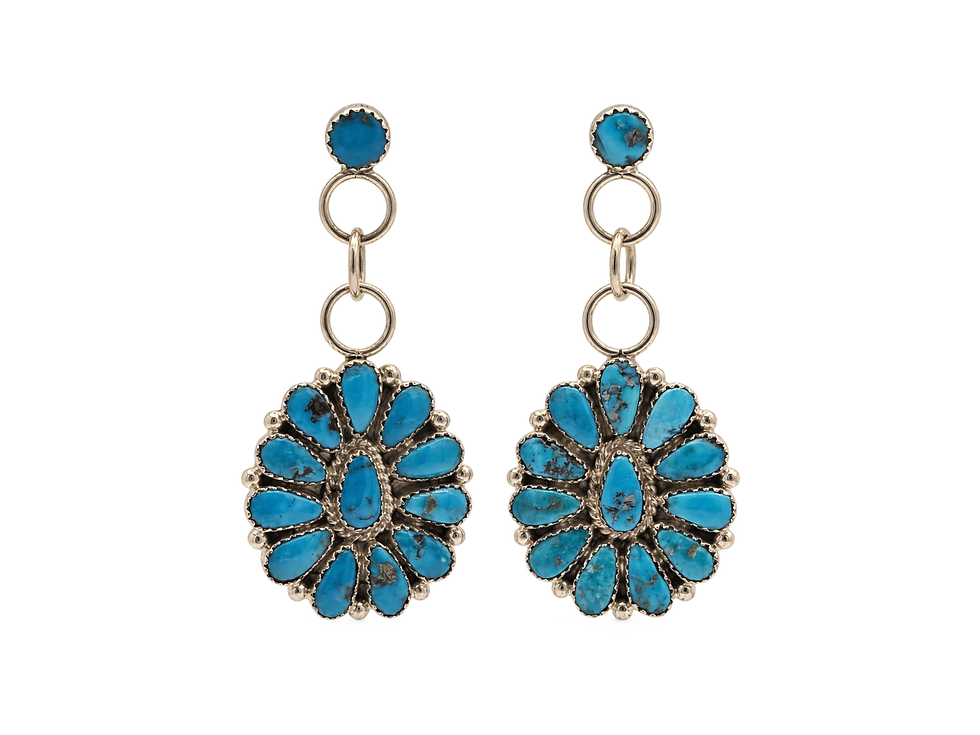 turquoise cluster earrings, sterling silver turquoise earrings, floral turquoise earrings, turquoise