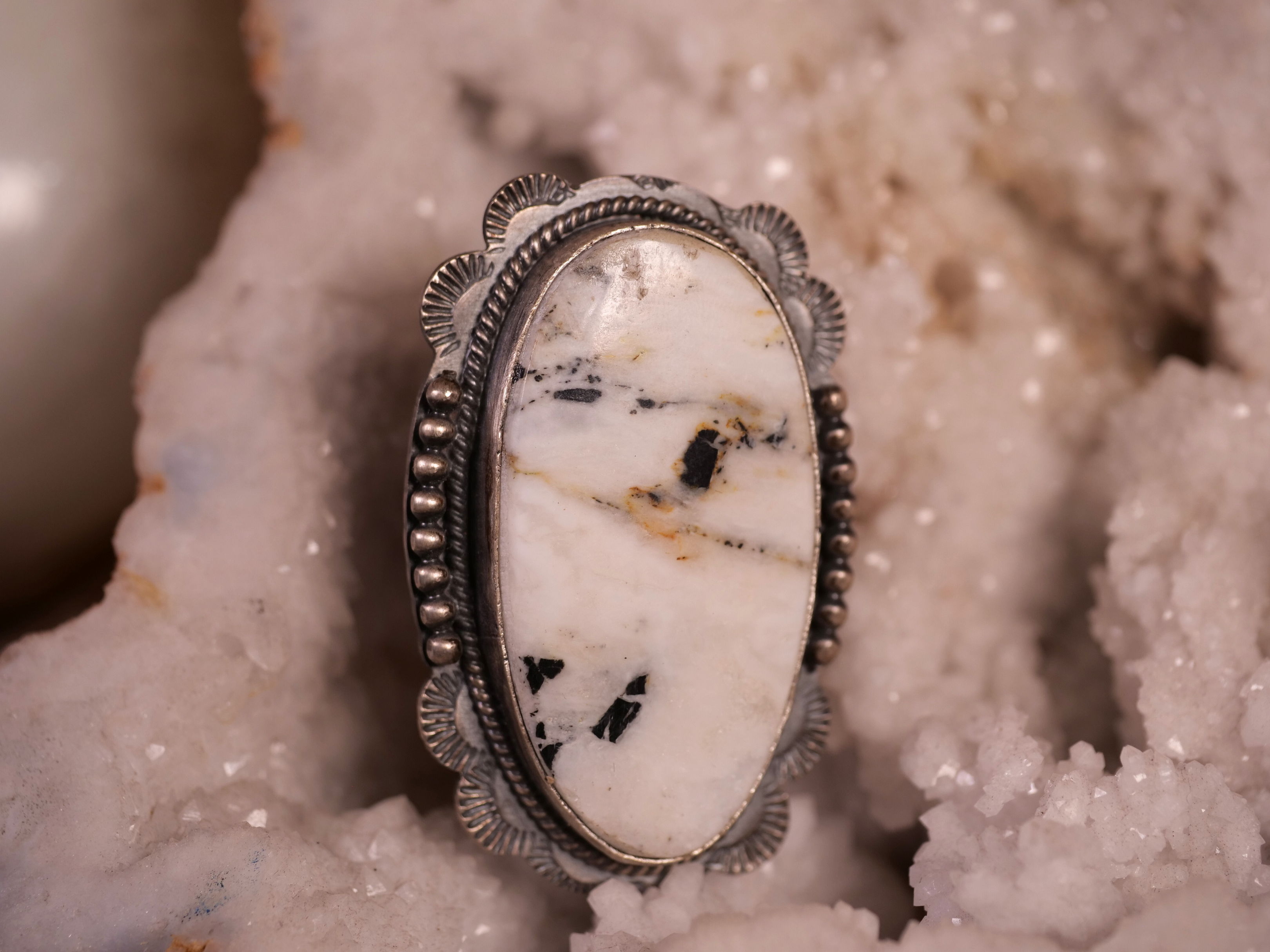 white buffalo ring oval sterling silver handmade jewelry natural stone ring artisan crafted gemstone