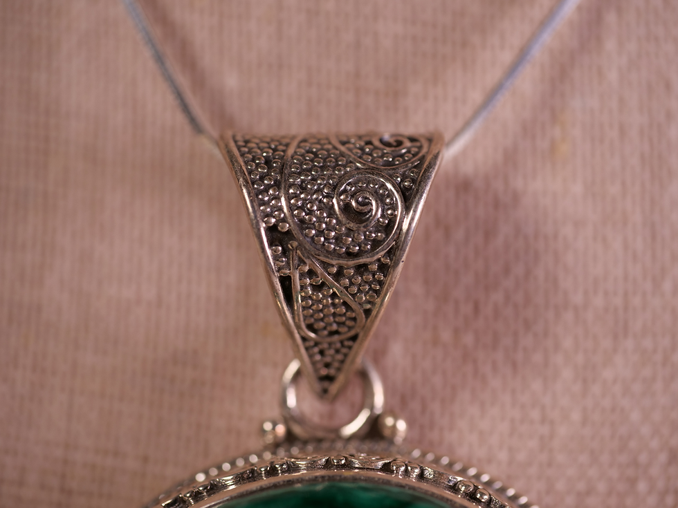 Thumbnail: inspired jewelry, intricate silver work, malachite necklace, malachite jewelry, high-end malachite pendant, premium malachite