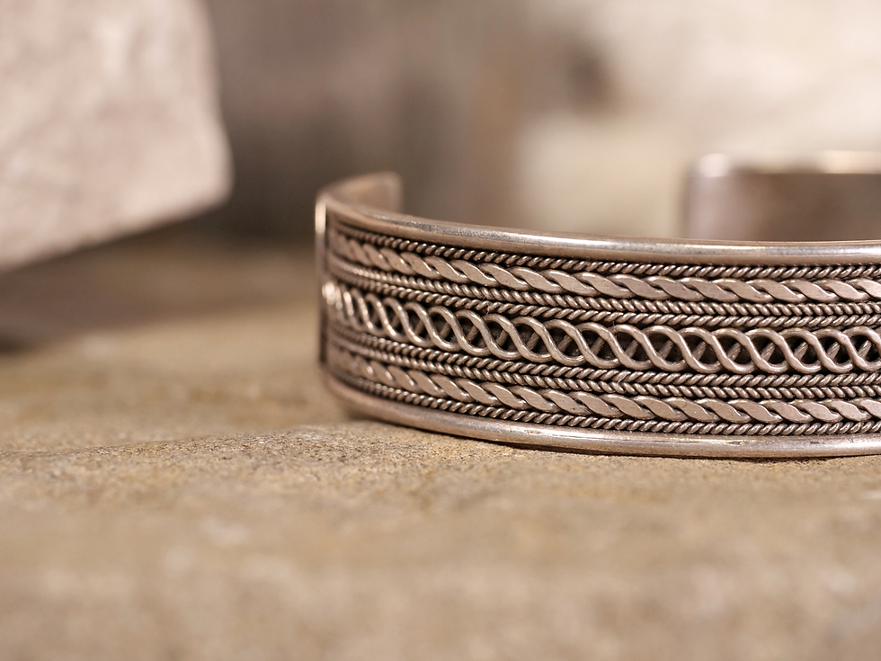 Thumbnail: intricate bracelet design, durable silver jewelry, lightweight cuff, silver jewelry keepsake, boho silver fashion