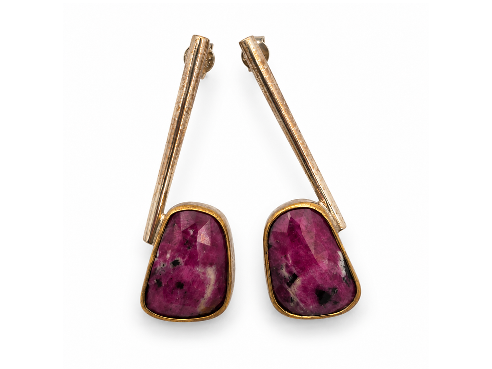 Thumbnail: BORA earrings, BORA sterling silver earrings, opaque ruby earrings, faceted ruby earrings, raspberry red earrings