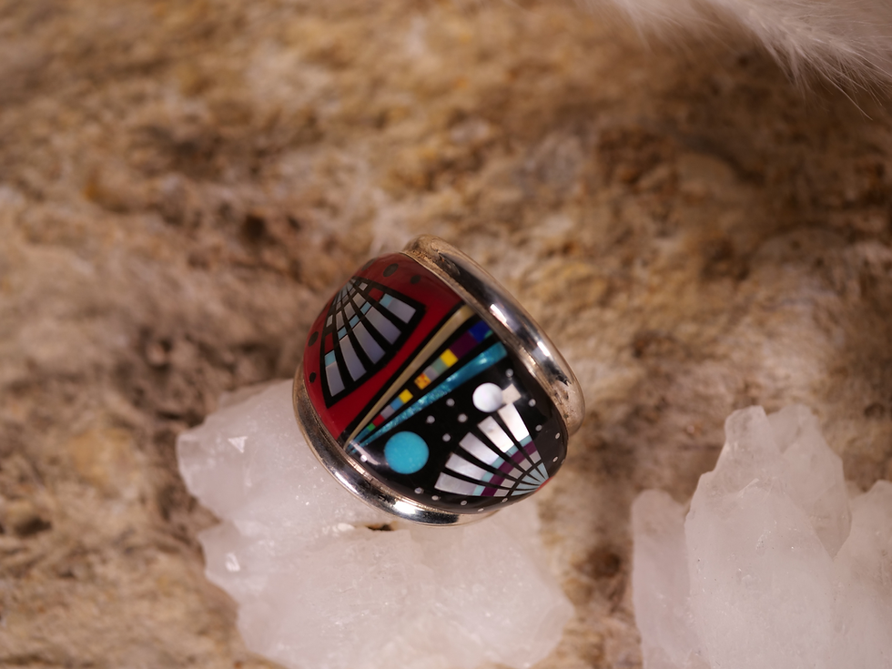 Thumbnail: native american inlay ring, celestial inlay ring, sterling silver men’s ring, opal inlay ring, coral inlay ring, turquoise in