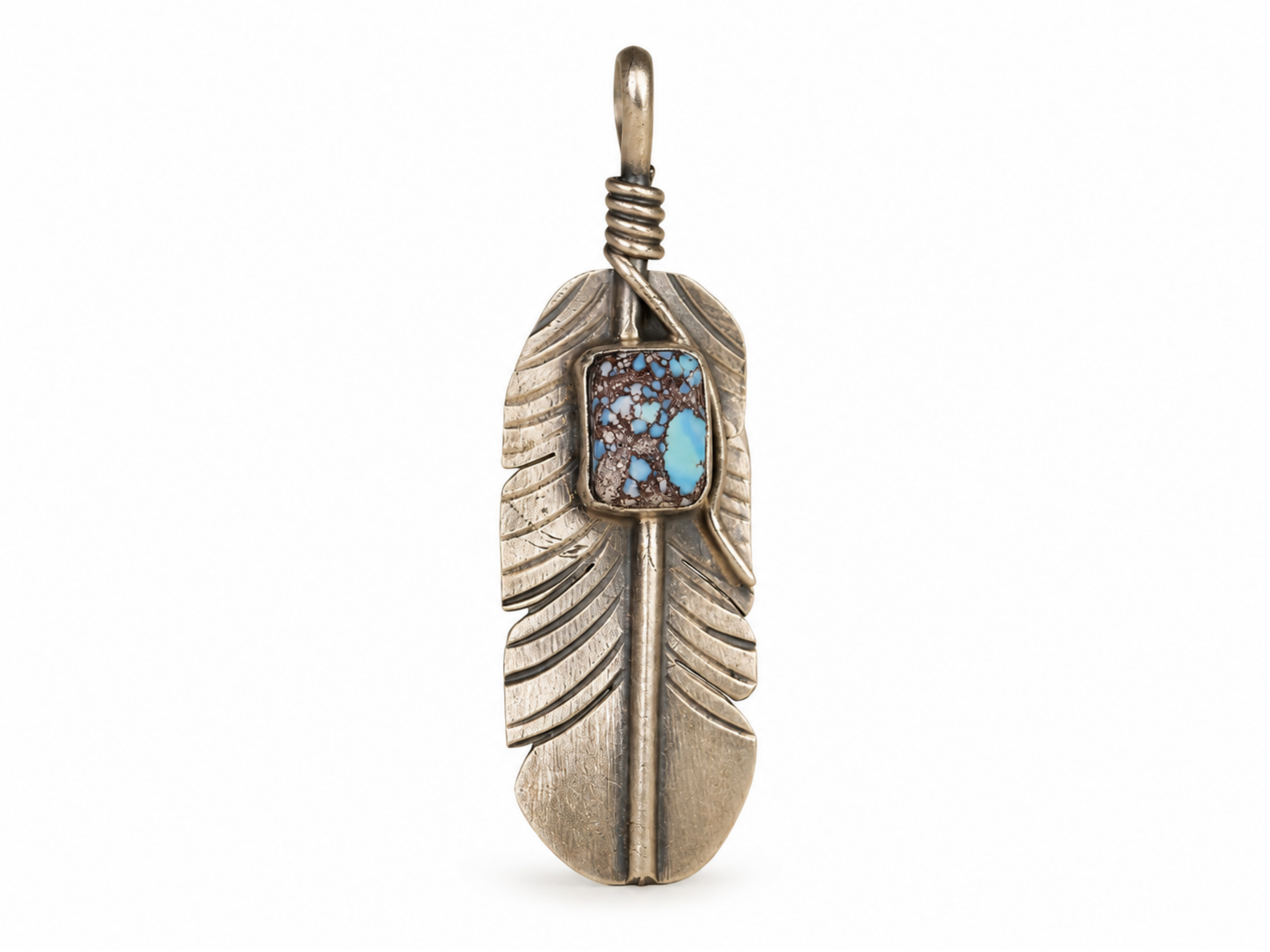golden hill turquoise pendant, golden hill turquise, feather pendant silver, sterling feather charm,
