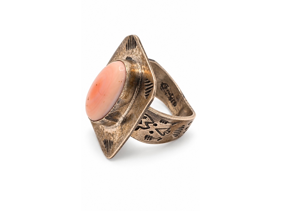Thumbnail: bezel set conch, large statement ring, decorative band ring, geometric frame ring, rustic pink jewelry, Western statement jew