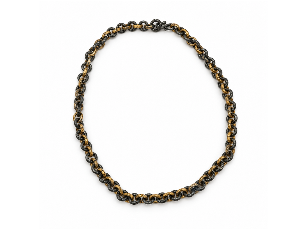 Thumbnail: BORA necklace, BORA chain necklace, BORA gold and silver necklace, BORA two tone necklace, BORA hammered necklace, chunky cha
