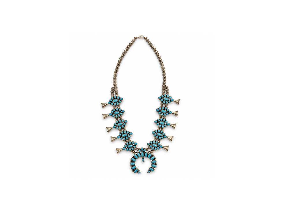 Thumbnail: turquoise-blue necklace, squash blossom necklace, naja pendant, cluster earrings, western jewelry set, statement jewelry, blu