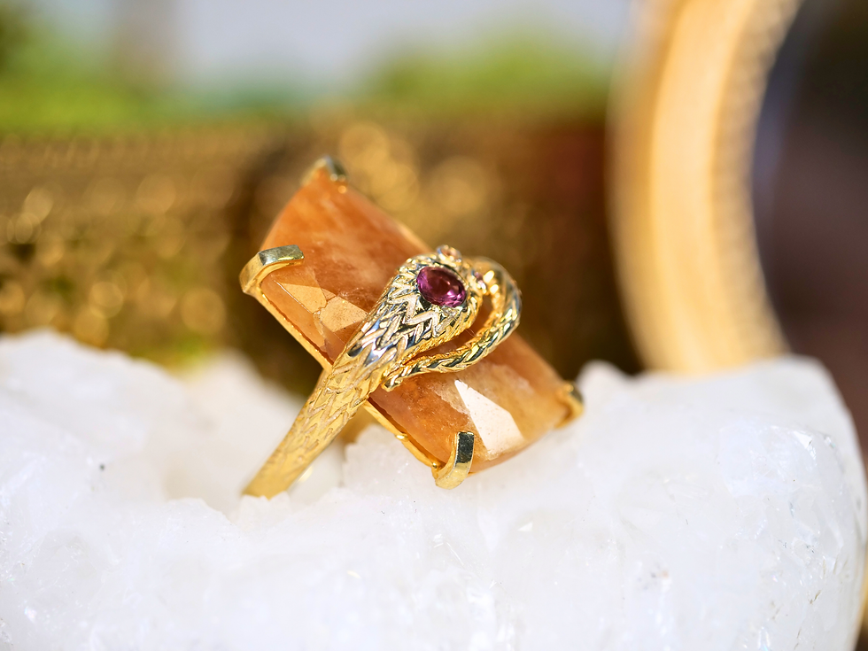 Thumbnail: high-end fashion, bohemian snake jewelry, gold and sapphire ring, colorful gemstone jewelry, elegant snake ring,
