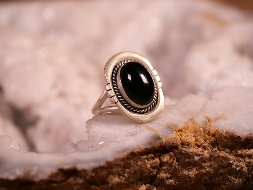 Thumbnail: handmade artisan silver onyx jewelry unique oval gemstone ring rustic bohemian onyx jewelry